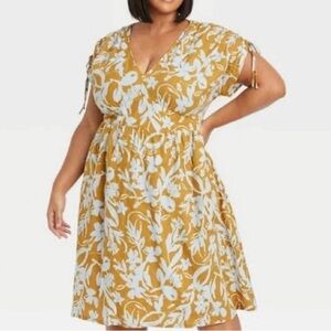 Ava & Viv Mustard and White Floral Midi Dress